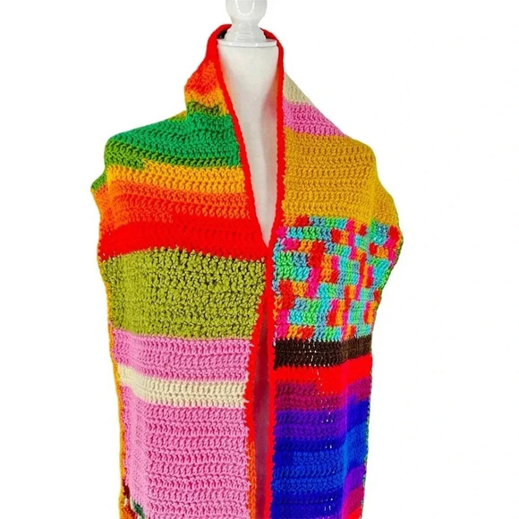 One of a kind granny square rainbow crochet punk raver blanket scarf - Picture 2 of 7